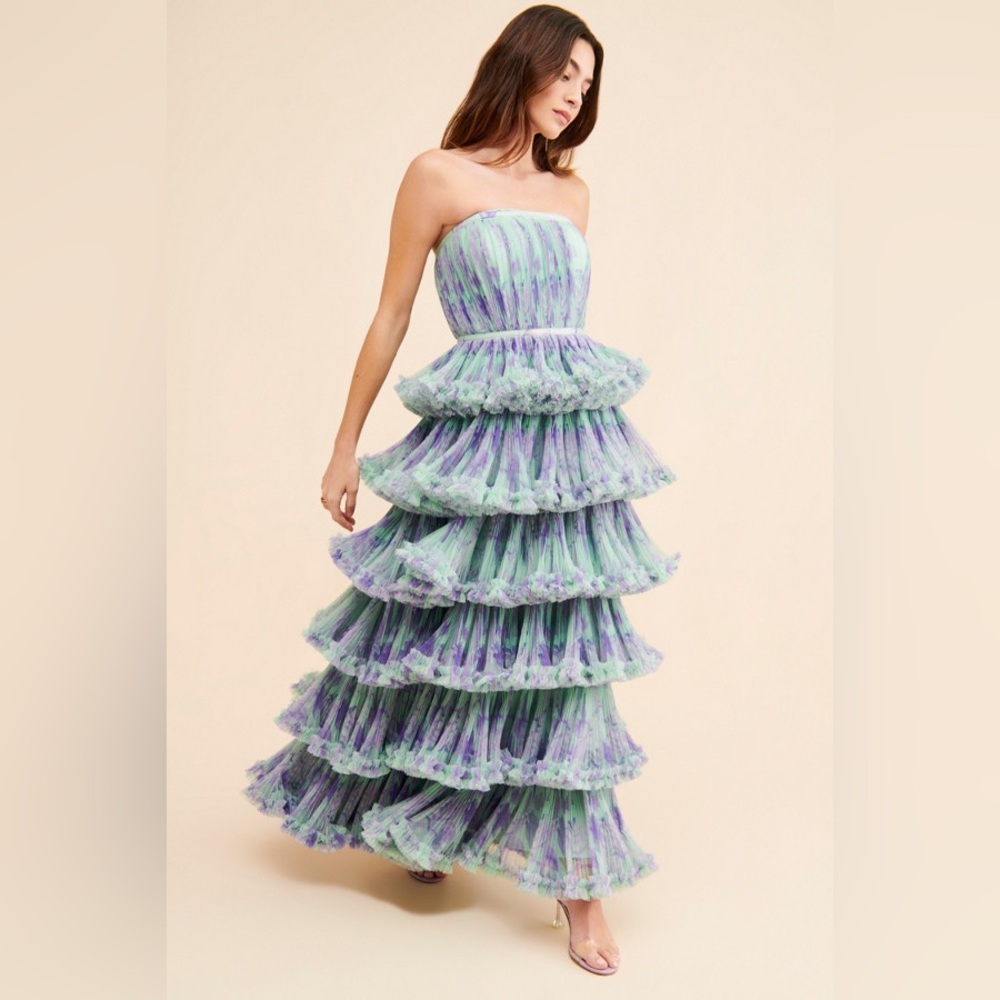 Hutch Giada Floral Mesh Ruffle Gown